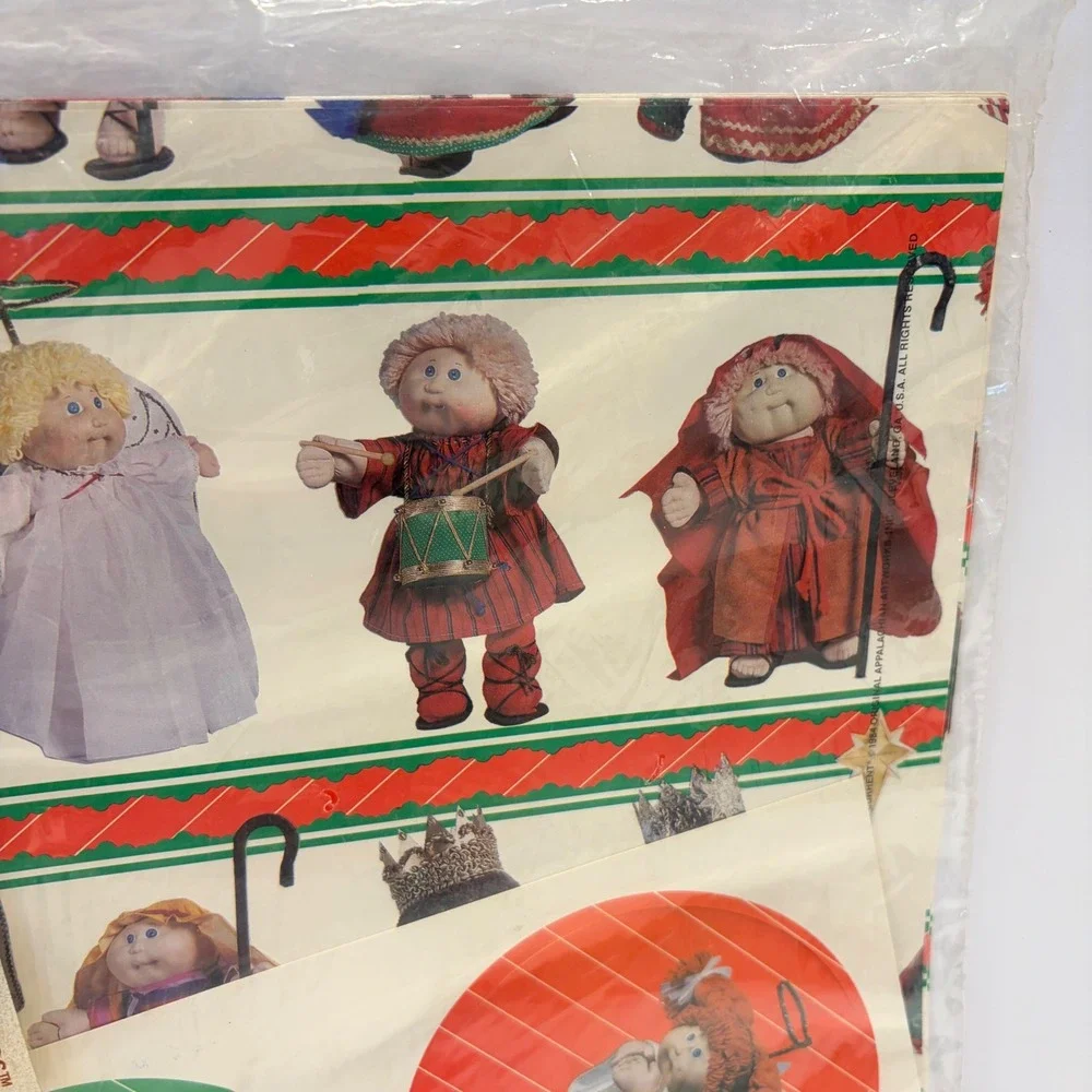 Vintage 1984 Cabbage Patch Kids Gift Wrap Lot Christmas & Playmates 4 Sheets NEW